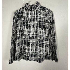 IBKUL Womens Long Sleeve 1/4 Zip Pullover Shirt Small Black White Print UPF 50+